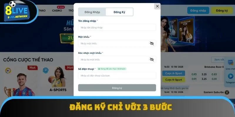 Quy trình đăng ký 8Live siêu đơn giản chỉ với 3 bước